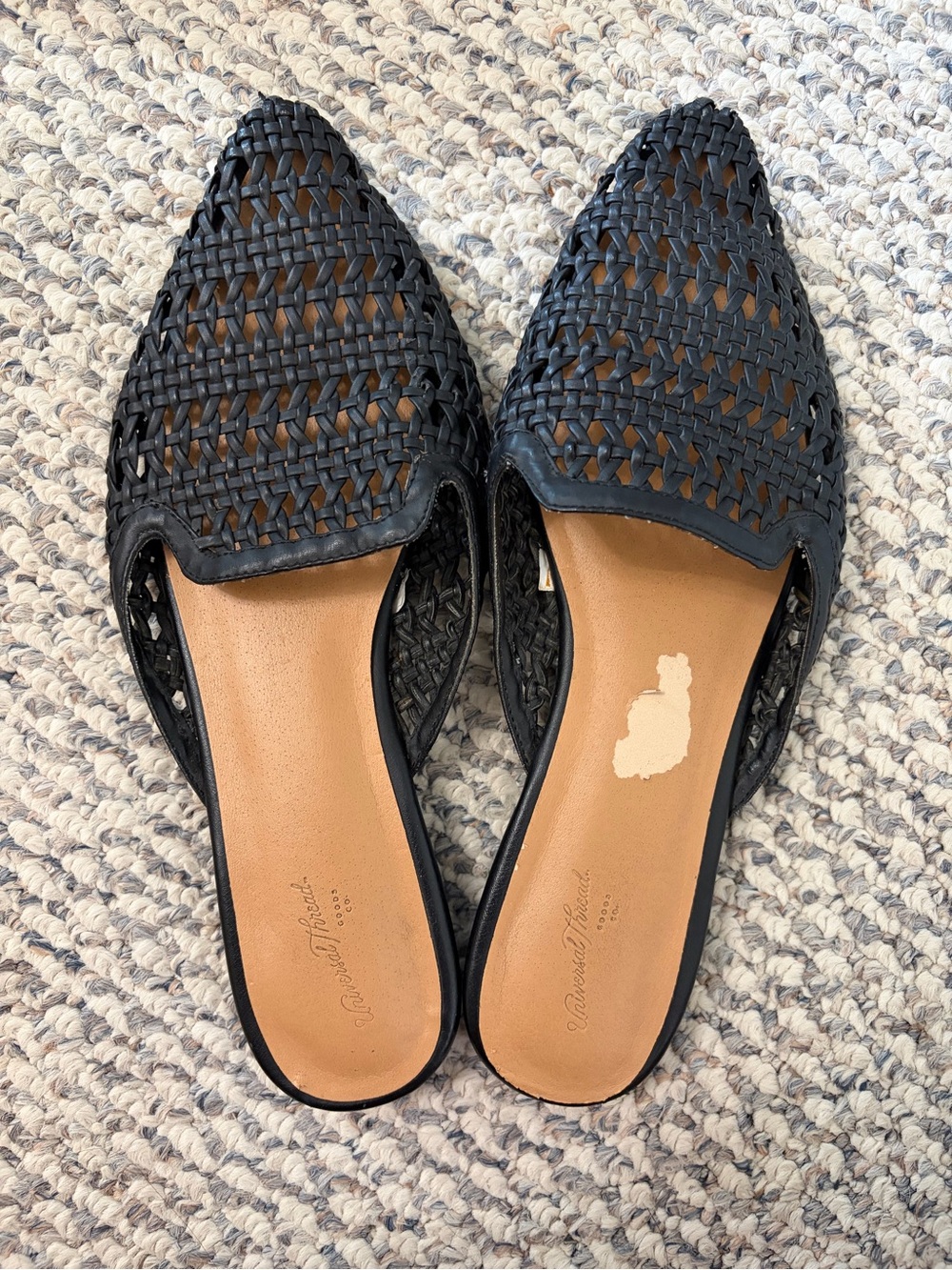 Woven Pointed Toe Black Women's Slip-On Flats
